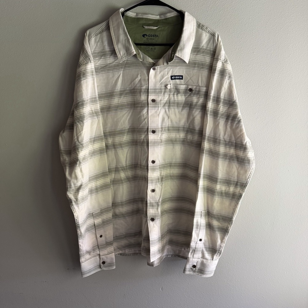 Costa Shirt Mens Flannel Cream/Gray Striped Button Down Size XXL
